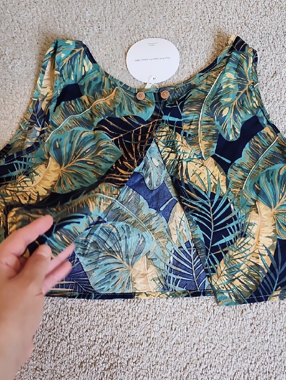 SHEIN Teal Navy & Gold Tropical Leaf Crop Top Set - Picture 4 of 8